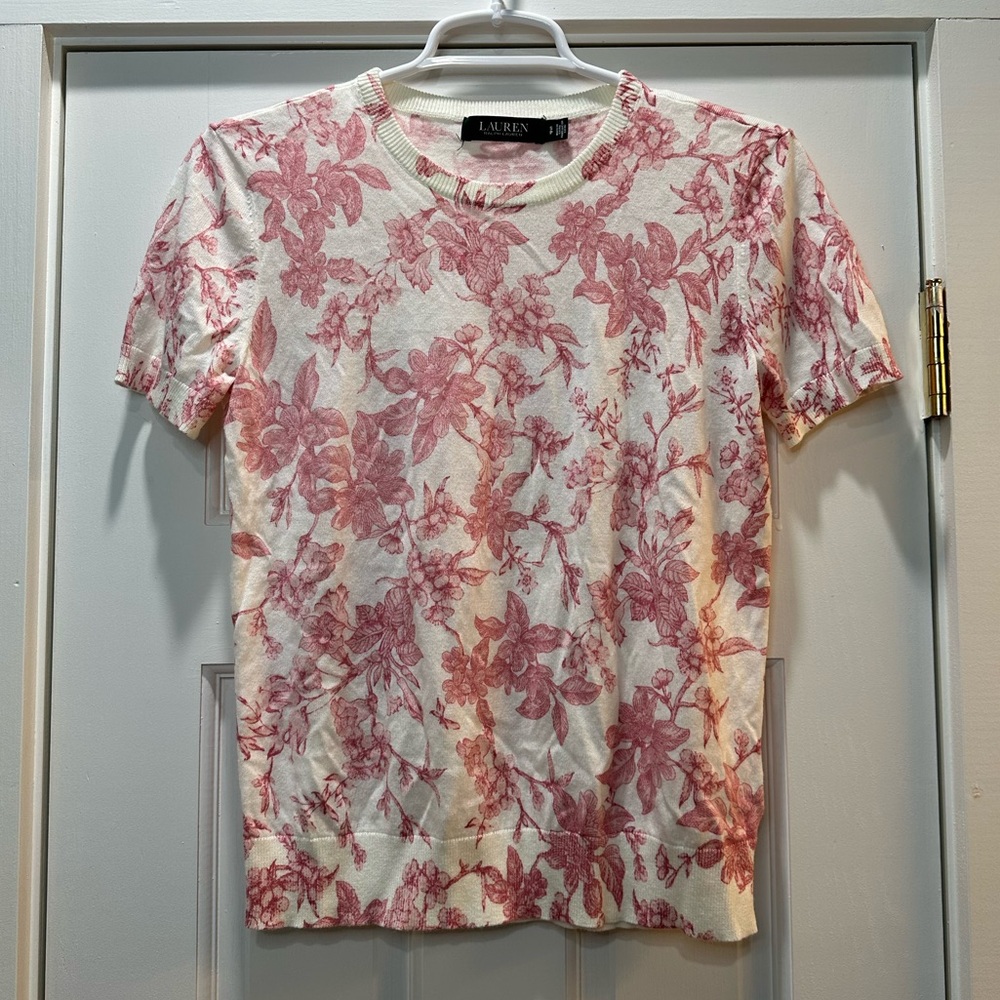 Lauren Ralph Lauren Floral Cotton-Blend Short-Sleeve Sweater
